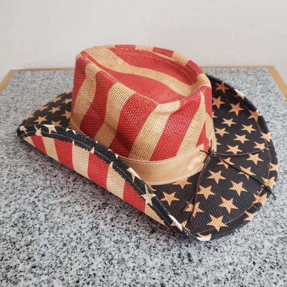American Flag Stars Stripes Patriotic Festival Straw Cowboy Sun Hat Shapeable OS - Picture 5 of 12